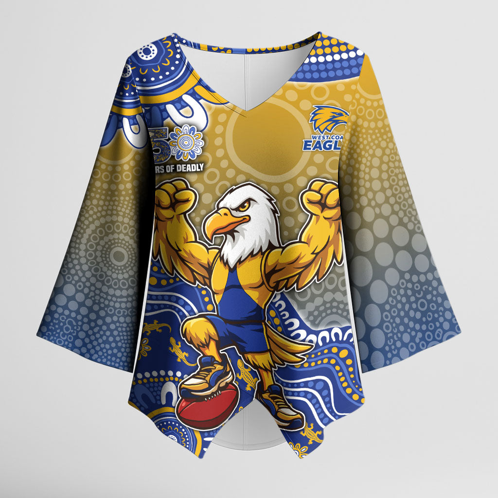 Personalized West Coast Eagles Football Mascot Kimono Sleeve Blouse Aboriginal Dot Art Style Vibrant Indigenous Pattern Design