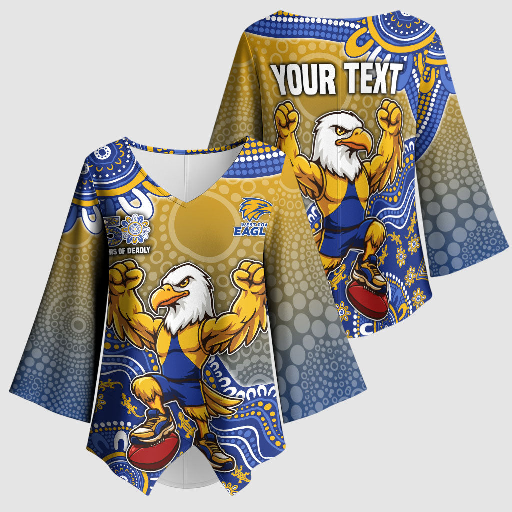 Personalized West Coast Eagles Football Mascot Kimono Sleeve Blouse Aboriginal Dot Art Style Vibrant Indigenous Pattern Design