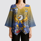 Personalized West Coast Eagles Football Mascot Kimono Sleeve Blouse Aboriginal Dot Art Style Vibrant Indigenous Pattern Design