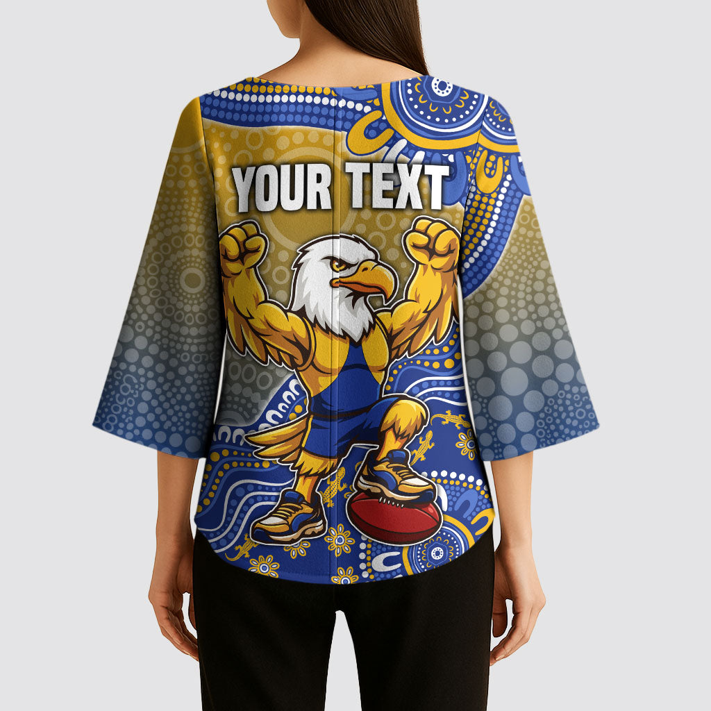 Personalized West Coast Eagles Football Mascot Kimono Sleeve Blouse Aboriginal Dot Art Style Vibrant Indigenous Pattern Design