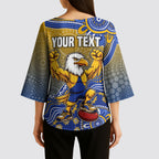 Personalized West Coast Eagles Football Mascot Kimono Sleeve Blouse Aboriginal Dot Art Style Vibrant Indigenous Pattern Design