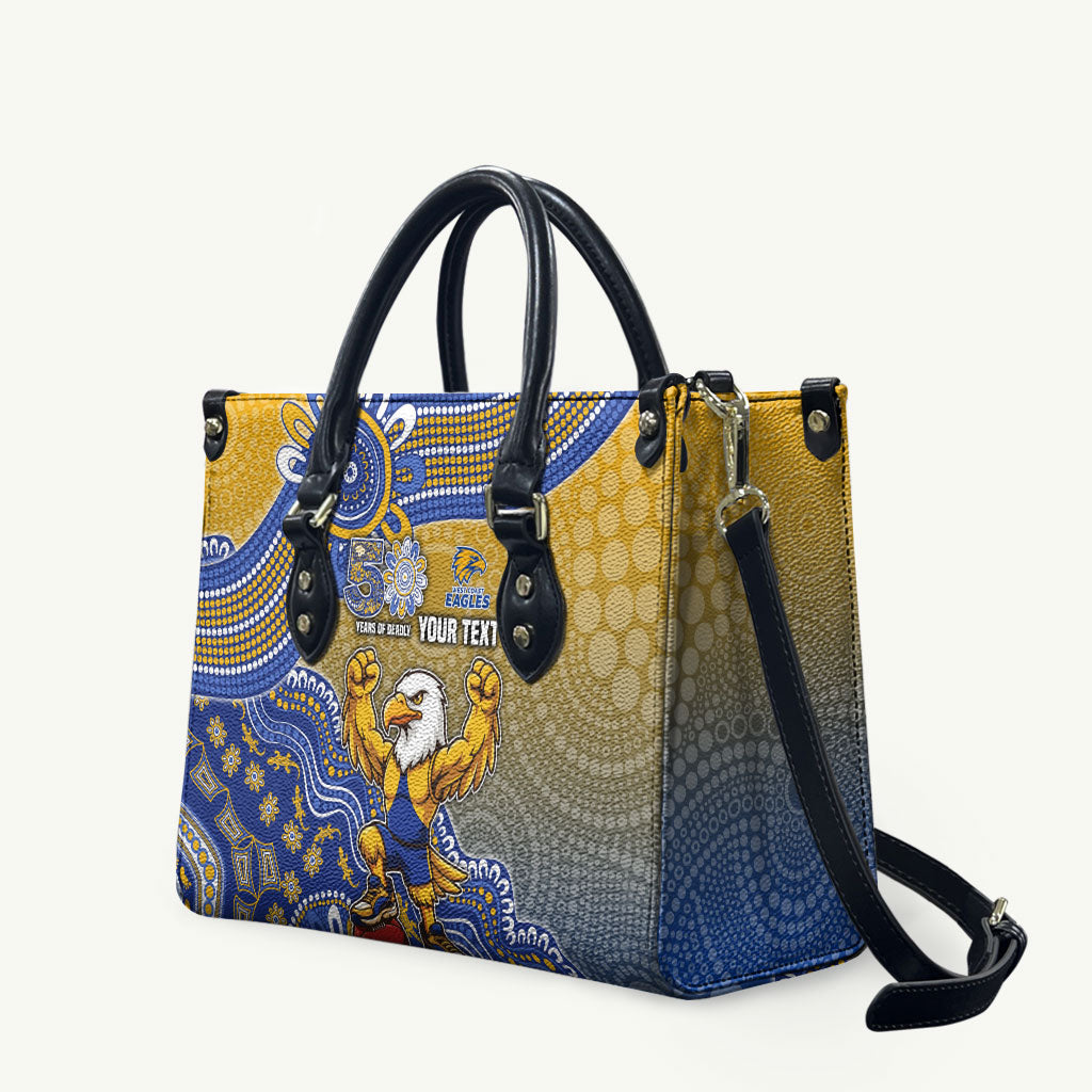 Personalized West Coast Eagles Football Mascot Leather Bag Aboriginal Dot Art Style Vibrant Indigenous Pattern Design