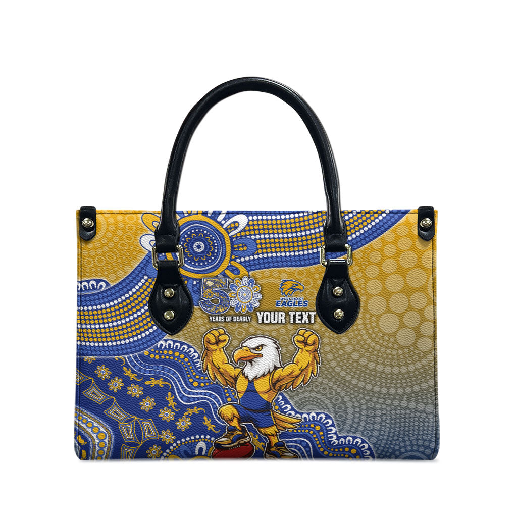 Personalized West Coast Eagles Football Mascot Leather Bag Aboriginal Dot Art Style Vibrant Indigenous Pattern Design