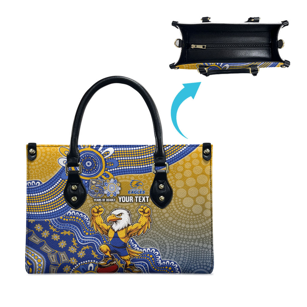 Personalized West Coast Eagles Football Mascot Leather Bag Aboriginal Dot Art Style Vibrant Indigenous Pattern Design