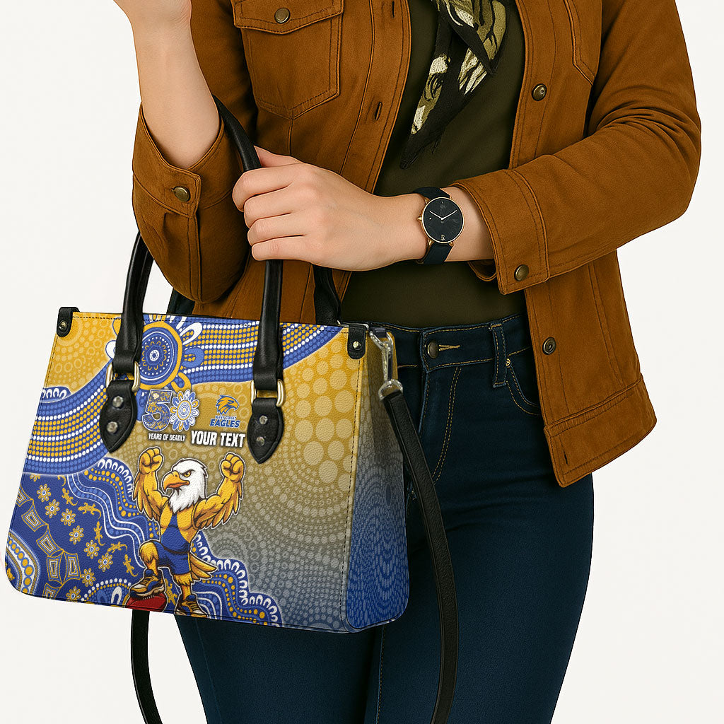 Personalized West Coast Eagles Football Mascot Leather Bag Aboriginal Dot Art Style Vibrant Indigenous Pattern Design