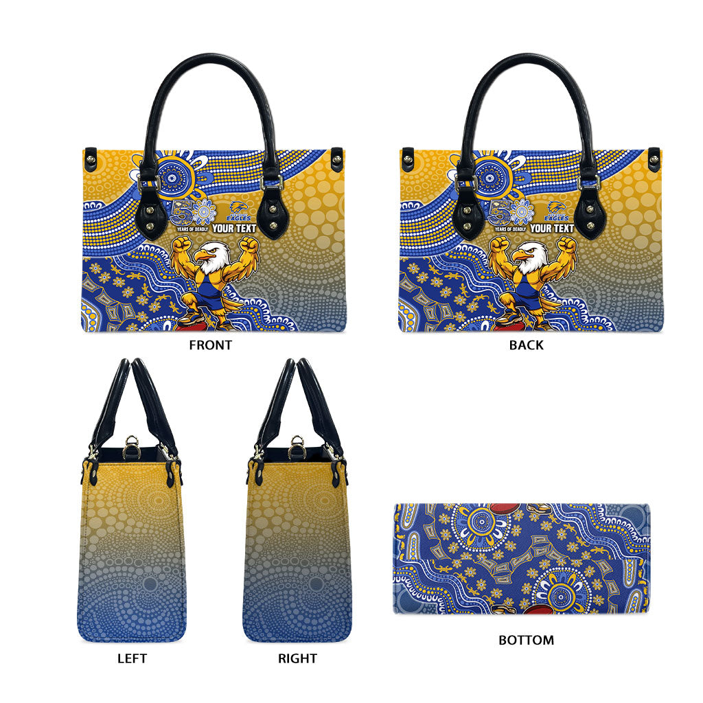 Personalized West Coast Eagles Football Mascot Leather Bag Aboriginal Dot Art Style Vibrant Indigenous Pattern Design