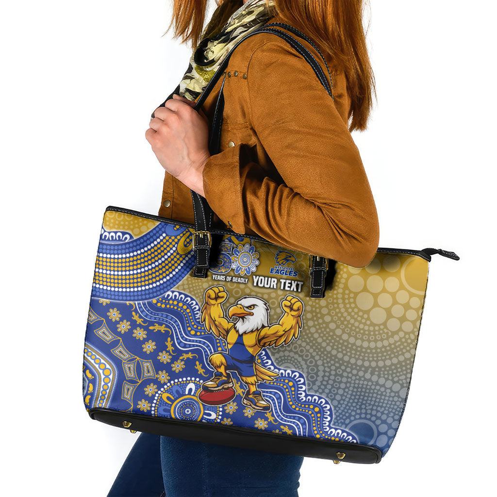 Personalized West Coast Eagles Football Mascot Leather Tote Bag Aboriginal Dot Art Style Vibrant Indigenous Pattern Design