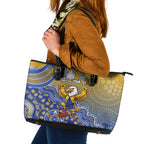 Personalized West Coast Eagles Football Mascot Leather Tote Bag Aboriginal Dot Art Style Vibrant Indigenous Pattern Design