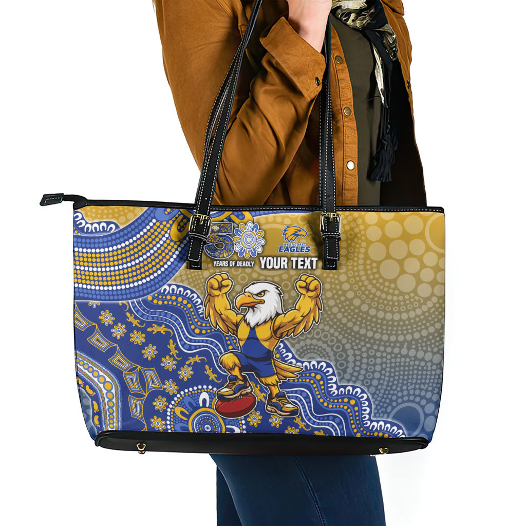 Personalized West Coast Eagles Football Mascot Leather Tote Bag Aboriginal Dot Art Style Vibrant Indigenous Pattern Design