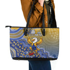 Personalized West Coast Eagles Football Mascot Leather Tote Bag Aboriginal Dot Art Style Vibrant Indigenous Pattern Design
