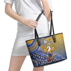 Personalized West Coast Eagles Football Mascot Leather Tote Bag Aboriginal Dot Art Style Vibrant Indigenous Pattern Design