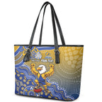 Personalized West Coast Eagles Football Mascot Leather Tote Bag Aboriginal Dot Art Style Vibrant Indigenous Pattern Design