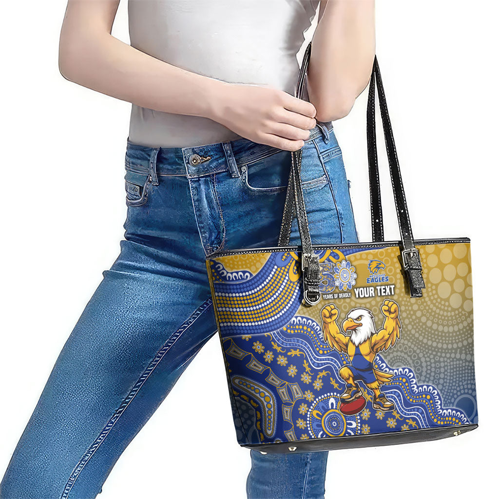 Personalized West Coast Eagles Football Mascot Leather Tote Bag Aboriginal Dot Art Style Vibrant Indigenous Pattern Design