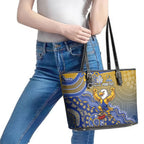 Personalized West Coast Eagles Football Mascot Leather Tote Bag Aboriginal Dot Art Style Vibrant Indigenous Pattern Design