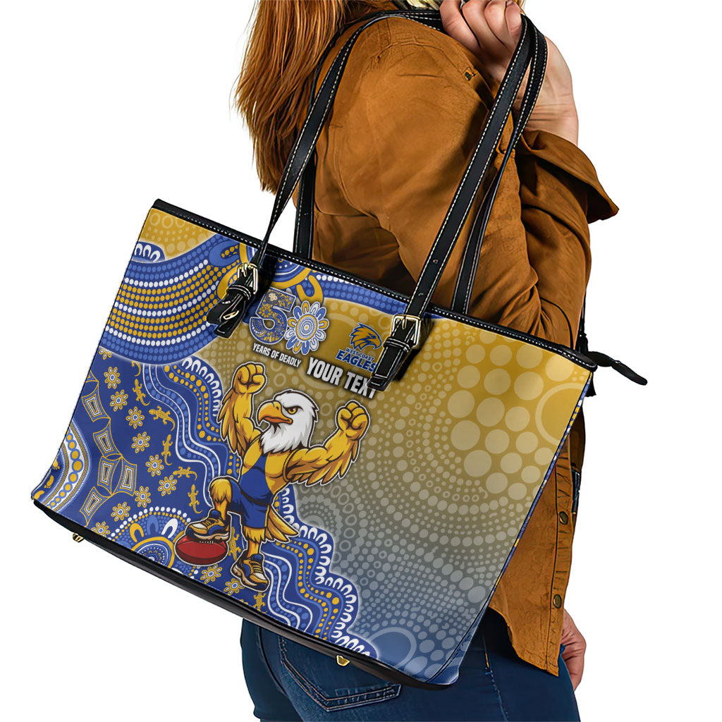 Personalized West Coast Eagles Football Mascot Leather Tote Bag Aboriginal Dot Art Style Vibrant Indigenous Pattern Design