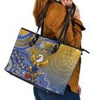 Personalized West Coast Eagles Football Mascot Leather Tote Bag Aboriginal Dot Art Style Vibrant Indigenous Pattern Design