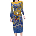Personalized West Coast Eagles Football Mascot Long Sleeve Bodycon Dress Aboriginal Dot Art Style Vibrant Indigenous Pattern Design