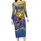 Personalized West Coast Eagles Football Mascot Long Sleeve Bodycon Dress Aboriginal Dot Art Style Vibrant Indigenous Pattern Design