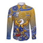 Personalized West Coast Eagles Football Mascot Long Sleeve Button Shirt Aboriginal Dot Art Style Vibrant Indigenous Pattern Design