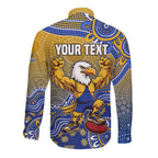 Personalized West Coast Eagles Football Mascot Long Sleeve Button Shirt Aboriginal Dot Art Style Vibrant Indigenous Pattern Design