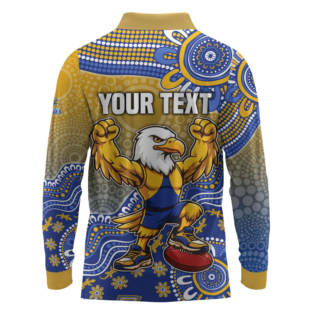 Personalized West Coast Eagles Football Mascot Long Sleeve Polo Shirt Aboriginal Dot Art Style Vibrant Indigenous Pattern Design