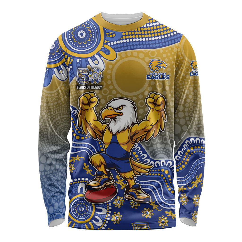 Personalized West Coast Eagles Football Mascot Long Sleeve Shirt Aboriginal Dot Art Style Vibrant Indigenous Pattern Design