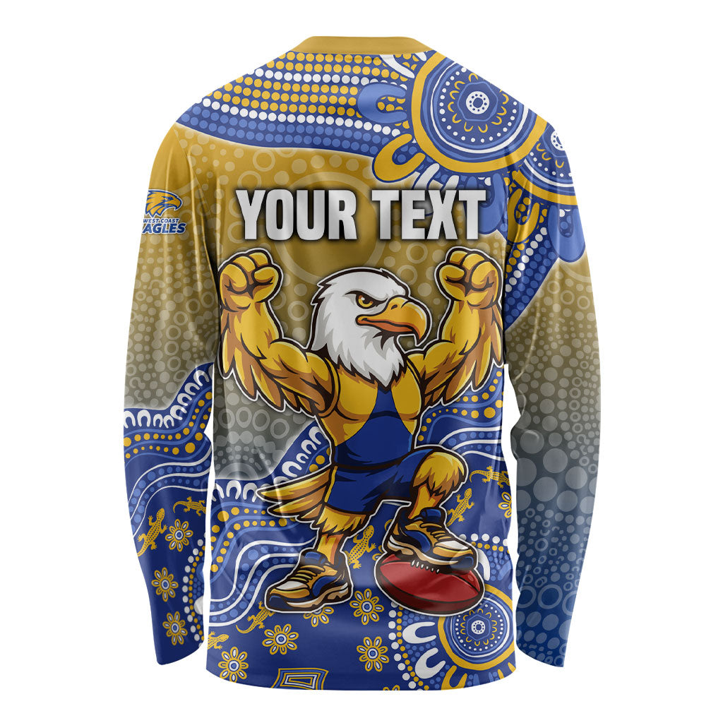 Personalized West Coast Eagles Football Mascot Long Sleeve Shirt Aboriginal Dot Art Style Vibrant Indigenous Pattern Design