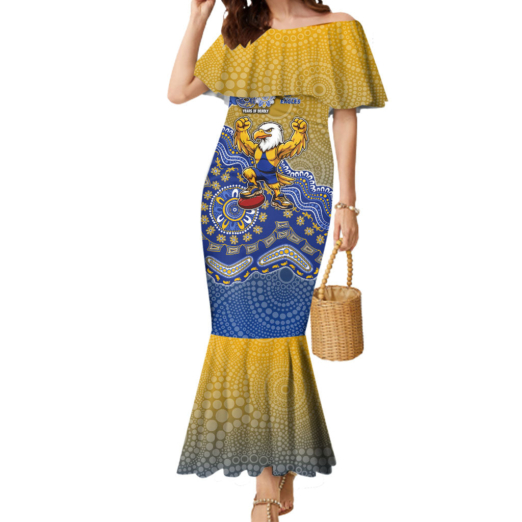 Personalized West Coast Eagles Football Mascot Mermaid Dress Aboriginal Dot Art Style Vibrant Indigenous Pattern Design