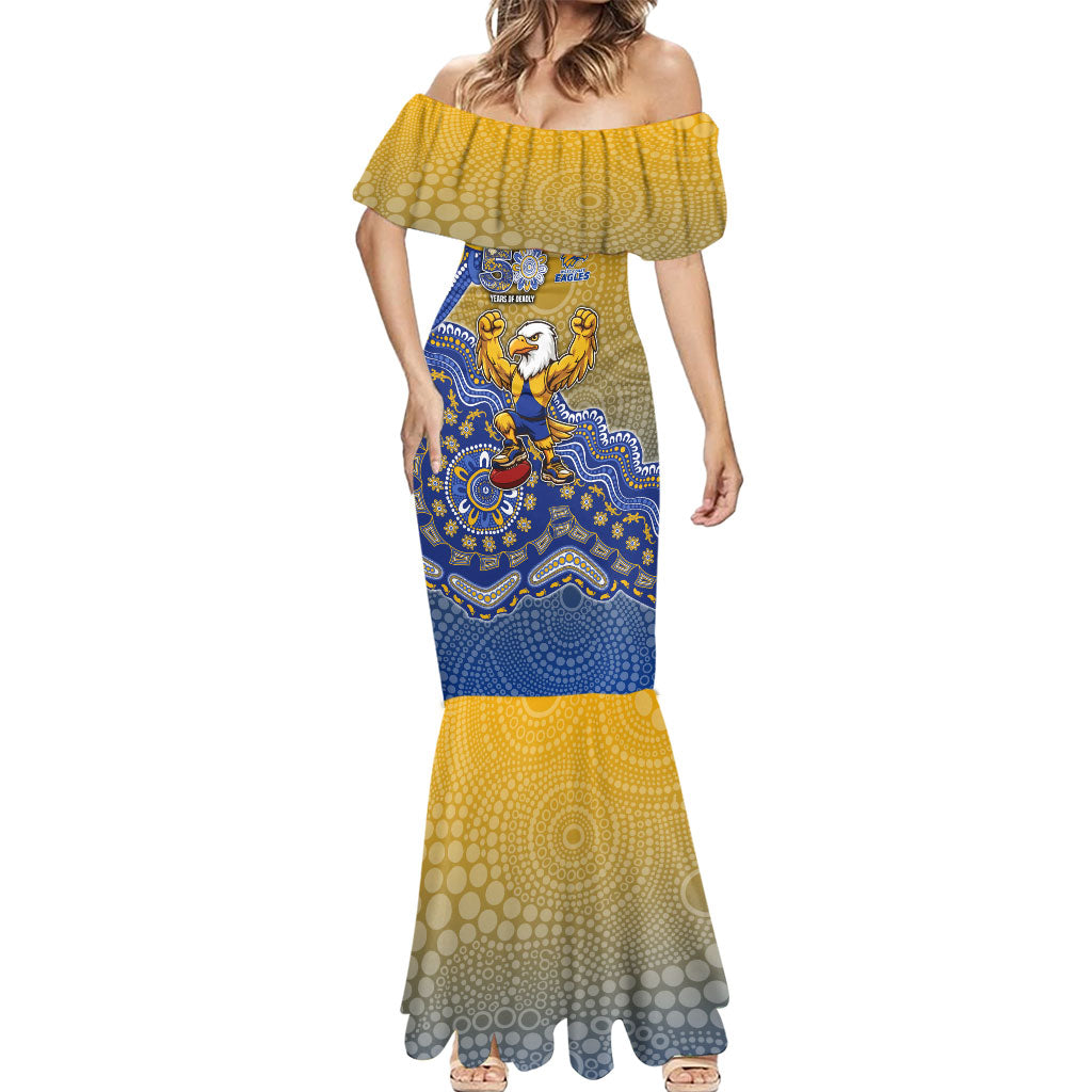 Personalized West Coast Eagles Football Mascot Mermaid Dress Aboriginal Dot Art Style Vibrant Indigenous Pattern Design