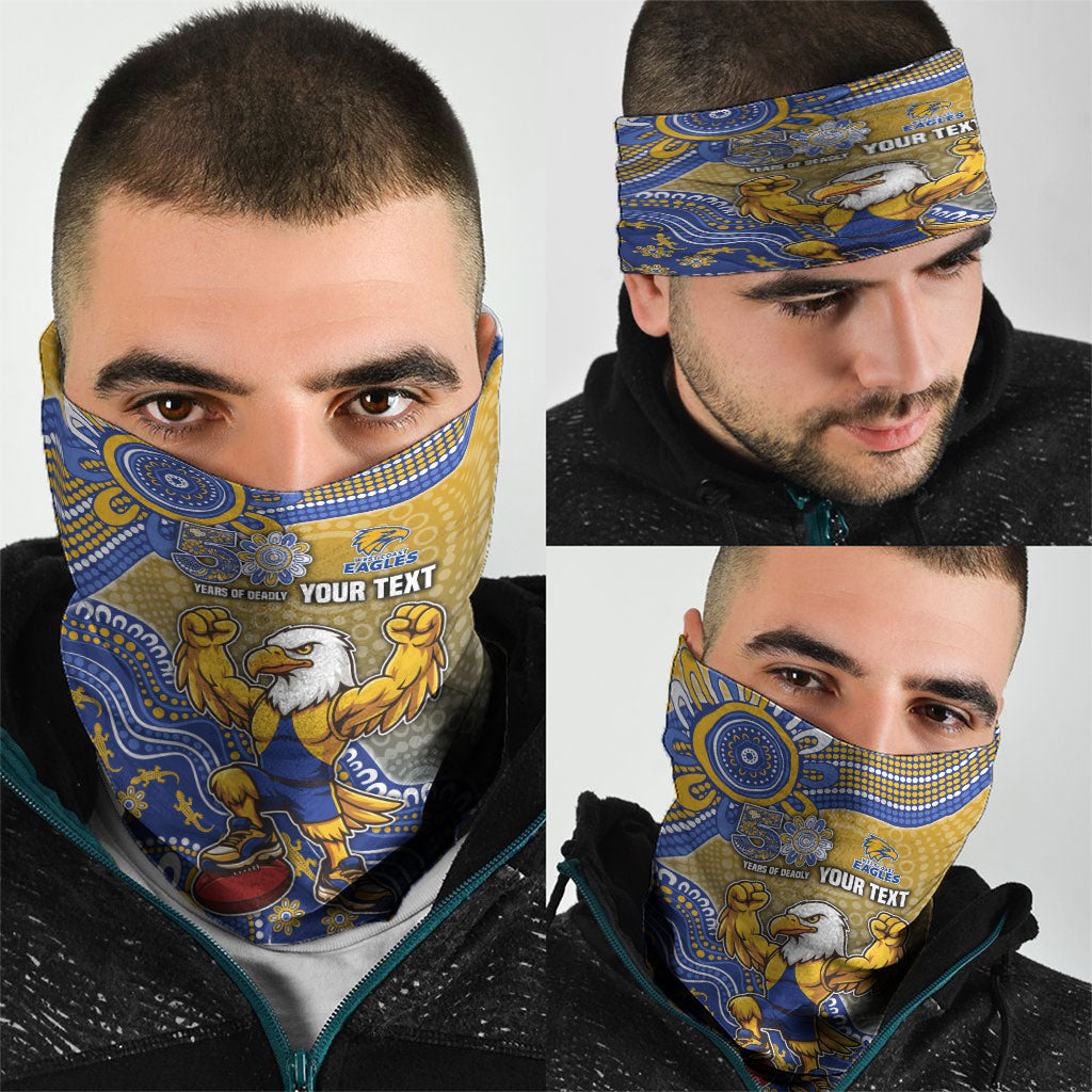 Personalized West Coast Eagles Football Mascot Neck Gaiter Aboriginal Dot Art Style Vibrant Indigenous Pattern Design