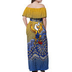 Personalized West Coast Eagles Football Mascot Off Shoulder Maxi Dress Aboriginal Dot Art Style Vibrant Indigenous Pattern Design