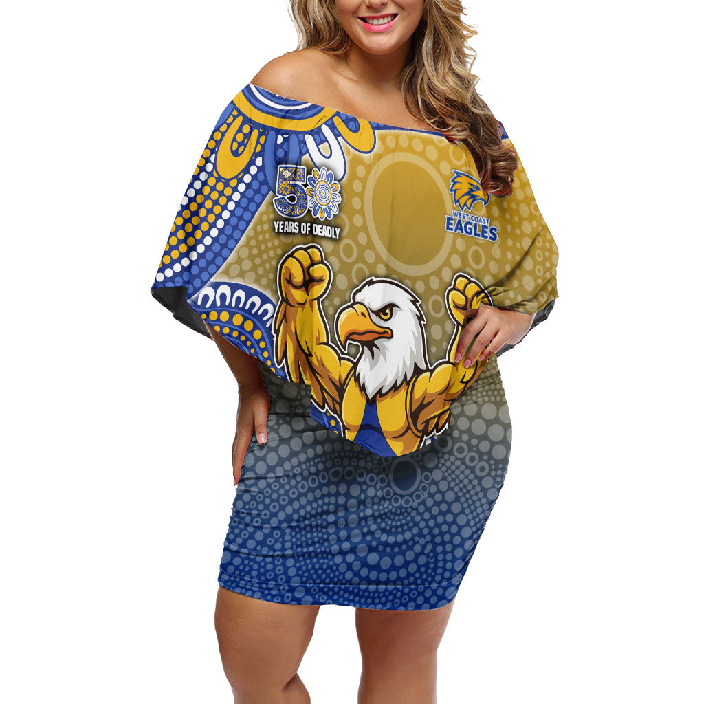 Personalized West Coast Eagles Football Mascot Off Shoulder Short Dress Aboriginal Dot Art Style Vibrant Indigenous Pattern Design