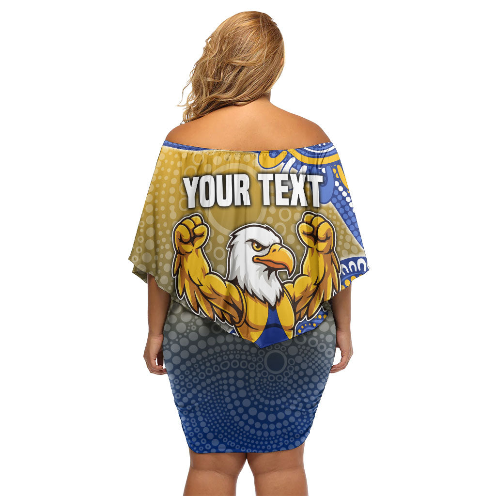 Personalized West Coast Eagles Football Mascot Off Shoulder Short Dress Aboriginal Dot Art Style Vibrant Indigenous Pattern Design