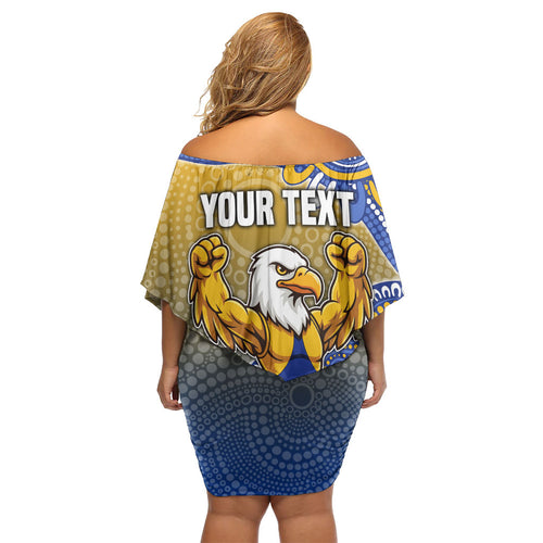 Personalized West Coast Eagles Football Mascot Off Shoulder Short Dress Aboriginal Dot Art Style Vibrant Indigenous Pattern Design