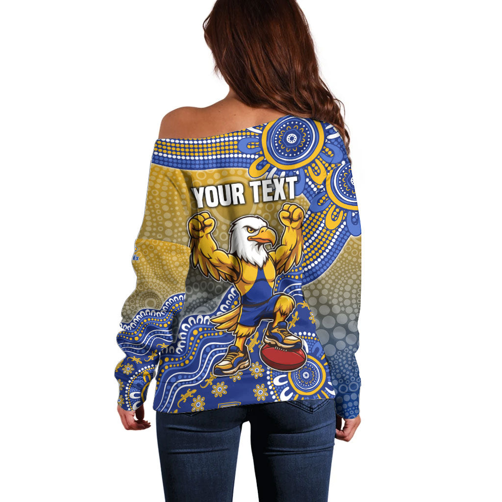 Personalized West Coast Eagles Football Mascot Off Shoulder Sweater Aboriginal Dot Art Style Vibrant Indigenous Pattern Design
