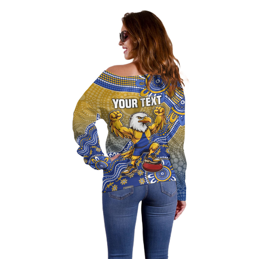 Personalized West Coast Eagles Football Mascot Off Shoulder Sweater Aboriginal Dot Art Style Vibrant Indigenous Pattern Design