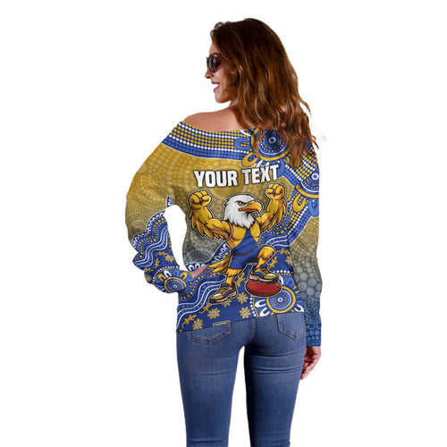 Personalized West Coast Eagles Football Mascot Off Shoulder Sweater Aboriginal Dot Art Style Vibrant Indigenous Pattern Design