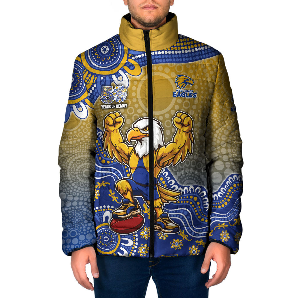 Personalized West Coast Eagles Football Mascot Padded Jacket Aboriginal Dot Art Style Vibrant Indigenous Pattern Design