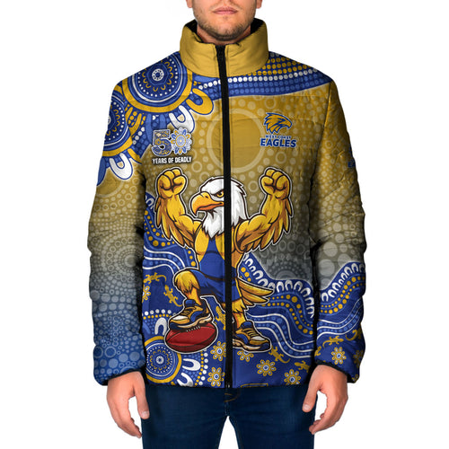 Personalized West Coast Eagles Football Mascot Padded Jacket Aboriginal Dot Art Style Vibrant Indigenous Pattern Design