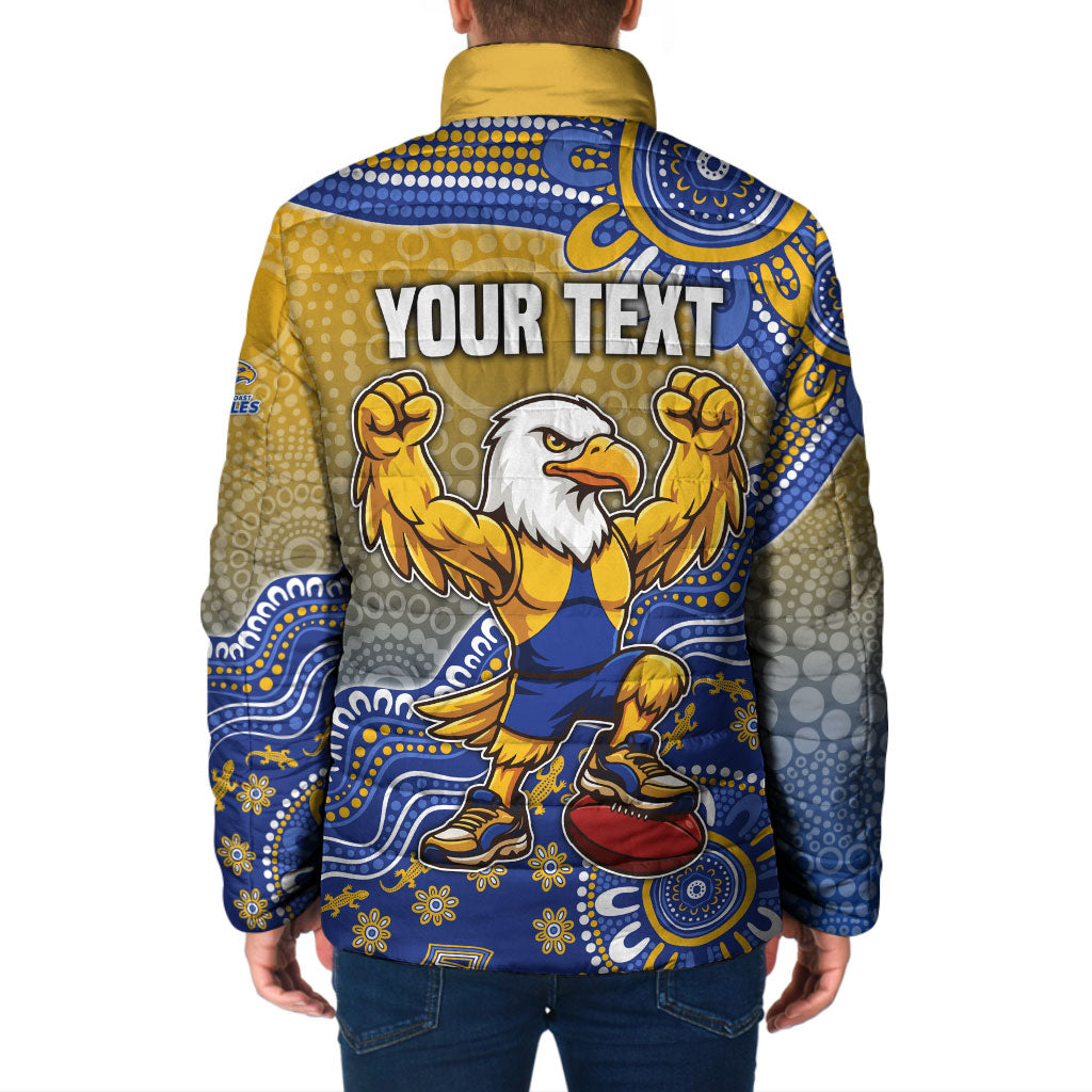 Personalized West Coast Eagles Football Mascot Padded Jacket Aboriginal Dot Art Style Vibrant Indigenous Pattern Design