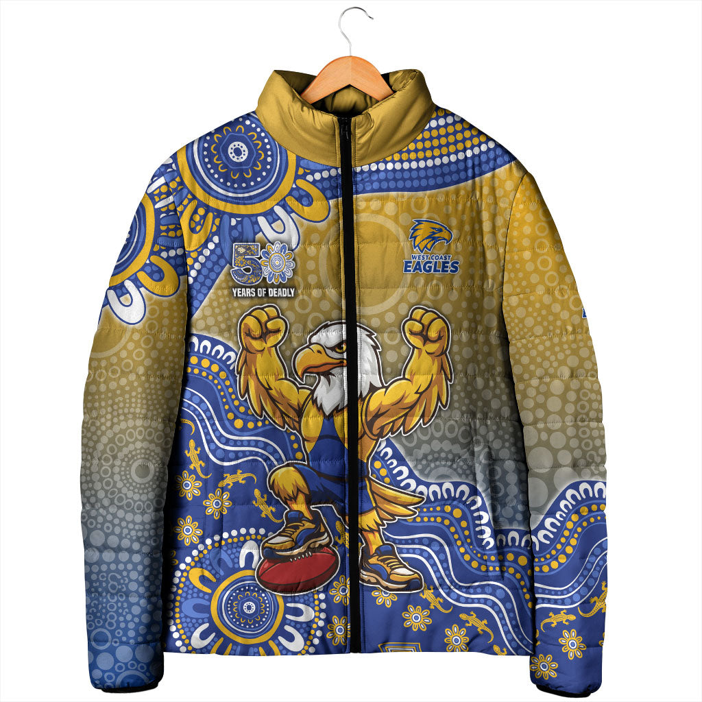 Personalized West Coast Eagles Football Mascot Padded Jacket Aboriginal Dot Art Style Vibrant Indigenous Pattern Design