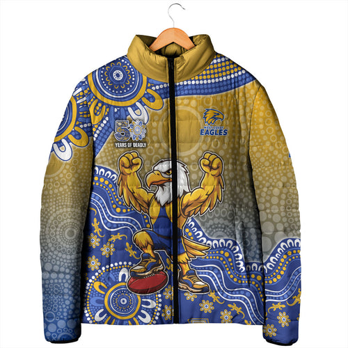 Personalized West Coast Eagles Football Mascot Padded Jacket Aboriginal Dot Art Style Vibrant Indigenous Pattern Design