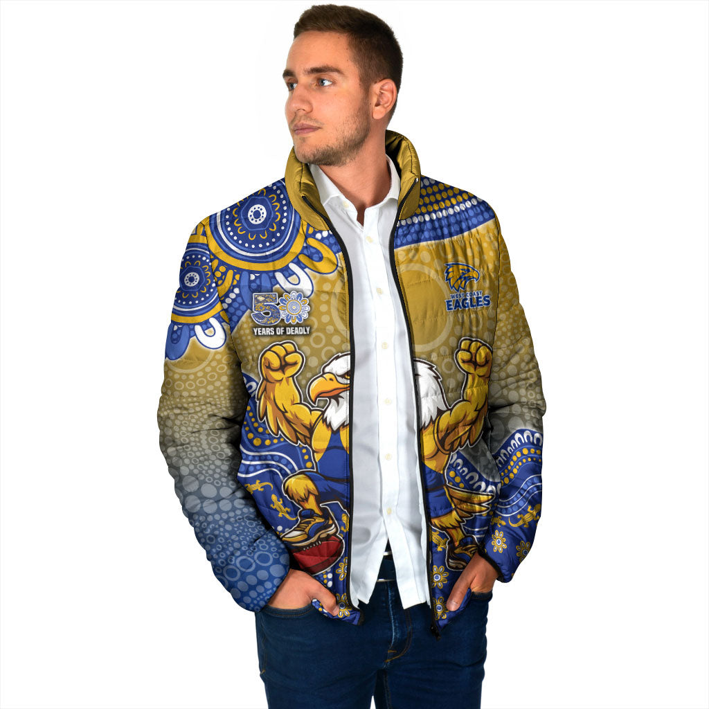 Personalized West Coast Eagles Football Mascot Padded Jacket Aboriginal Dot Art Style Vibrant Indigenous Pattern Design