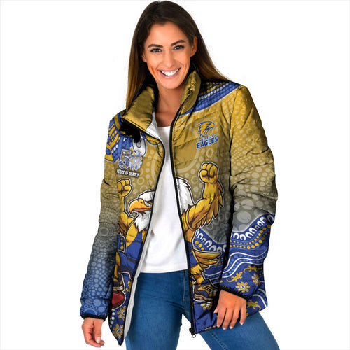Personalized West Coast Eagles Football Mascot Padded Jacket Aboriginal Dot Art Style Vibrant Indigenous Pattern Design