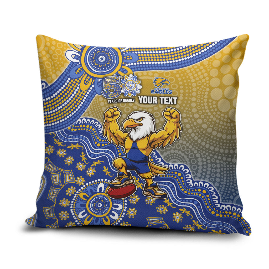 Personalized West Coast Eagles Football Mascot Pillow Cover Aboriginal Dot Art Style Vibrant Indigenous Pattern Design