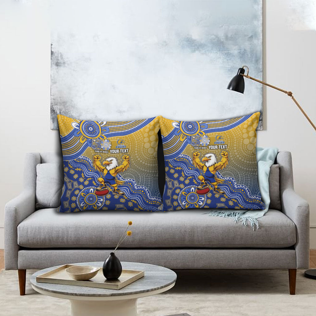 Personalized West Coast Eagles Football Mascot Pillow Cover Aboriginal Dot Art Style Vibrant Indigenous Pattern Design