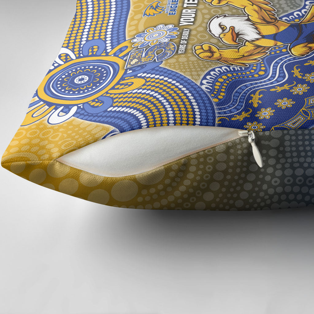 Personalized West Coast Eagles Football Mascot Pillow Cover Aboriginal Dot Art Style Vibrant Indigenous Pattern Design