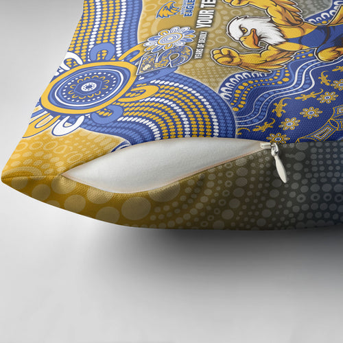 Personalized West Coast Eagles Football Mascot Pillow Cover Aboriginal Dot Art Style Vibrant Indigenous Pattern Design