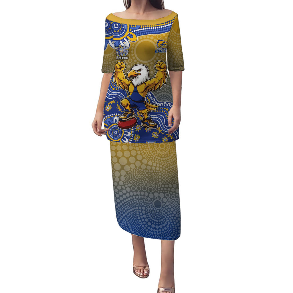 Personalized West Coast Eagles Football Mascot Puletasi Aboriginal Dot Art Style Vibrant Indigenous Pattern Design