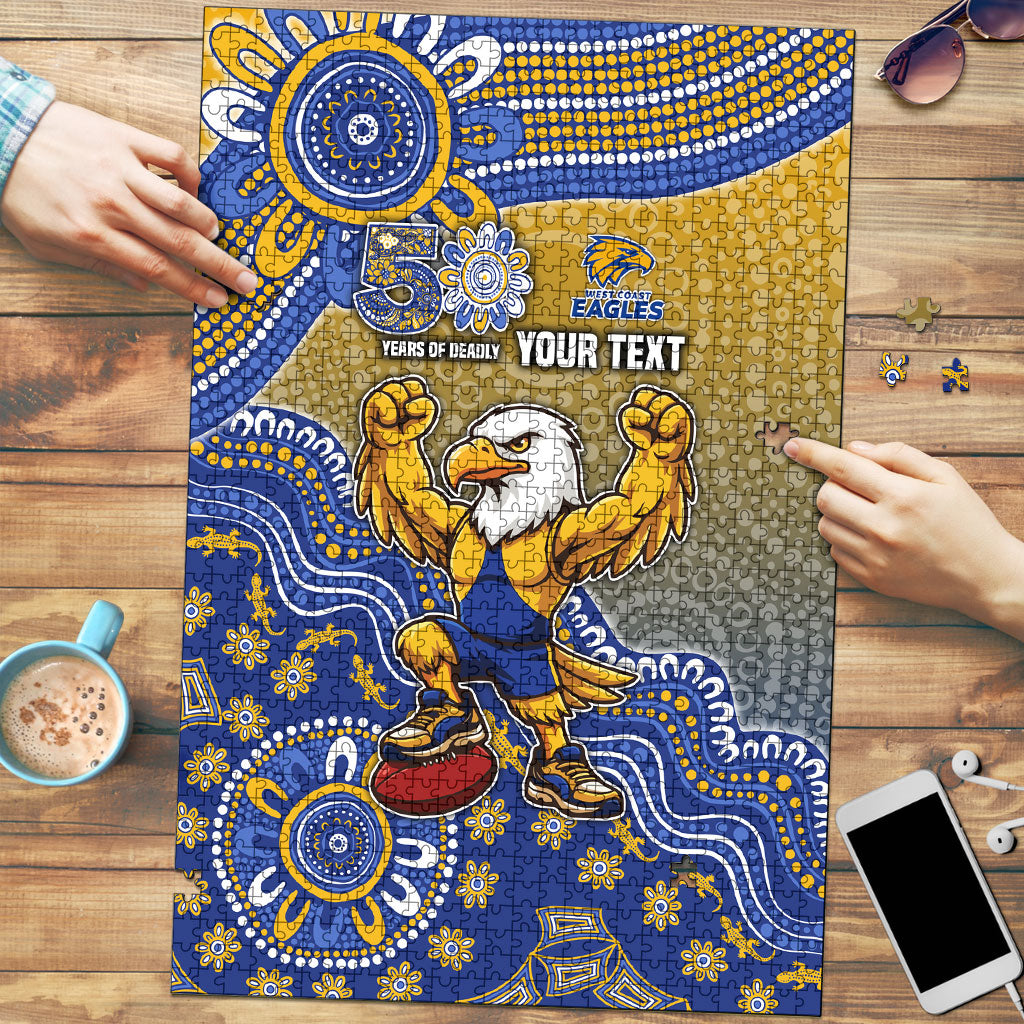 Personalized West Coast Eagles Football Mascot Puzzle Aboriginal Dot Art Style Vibrant Indigenous Pattern Design